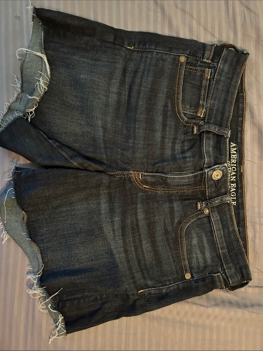 American Eagle Outfitters Dark Blue Frayed Denim Cutoff Shorts